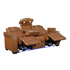 English Elm Power Reclining Sofa with Top-Grain Leather LED Lighting Massage and USB Charging B011P575206
