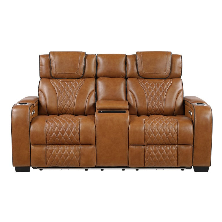 English Elm Power Reclining Loveseat with LED Underlighting Massage Top Grain Leather Theater Seating B011P575207