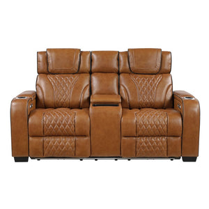 English Elm Power Reclining Loveseat with LED Underlighting Massage Top Grain Leather Theater Seating B011P575207