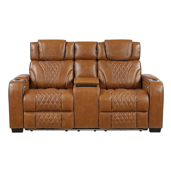 English Elm Power Reclining Loveseat with LED Underlighting Massage Top Grain Leather Theater Seating B011P575207