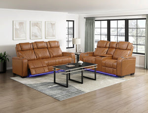 English Elm Power Reclining Loveseat with LED Underlighting Massage Top Grain Leather Theater Seating B011P575207