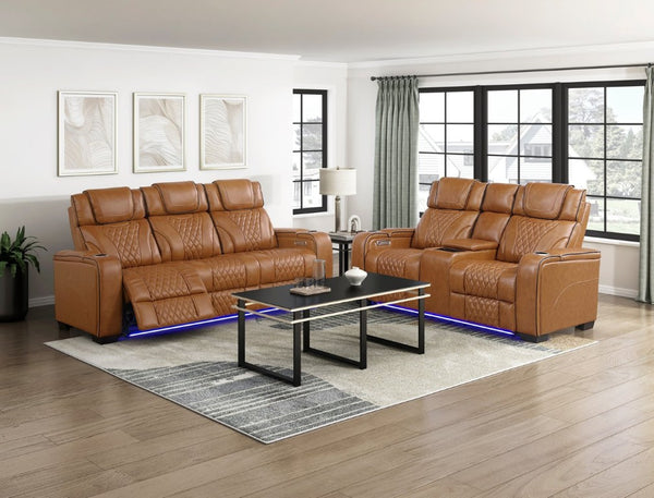 English Elm Power Reclining Loveseat with LED Underlighting Massage Top Grain Leather Theater Seating B011P575207
