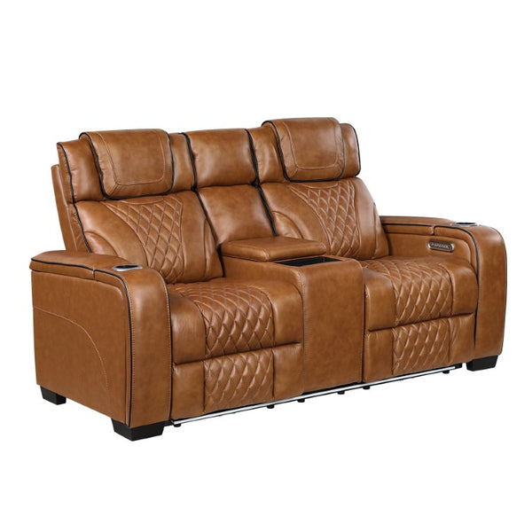 English Elm Power Reclining Loveseat with LED Underlighting Massage Top Grain Leather Theater Seating B011P575207