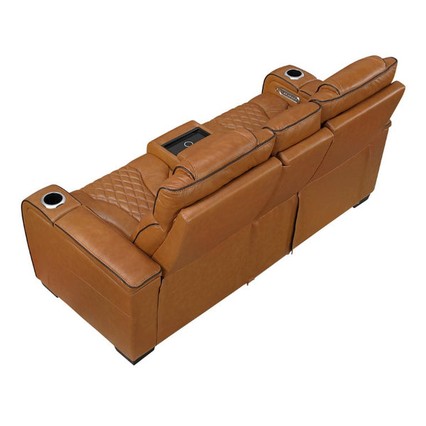 English Elm Power Reclining Loveseat with LED Underlighting Massage Top Grain Leather Theater Seating B011P575207