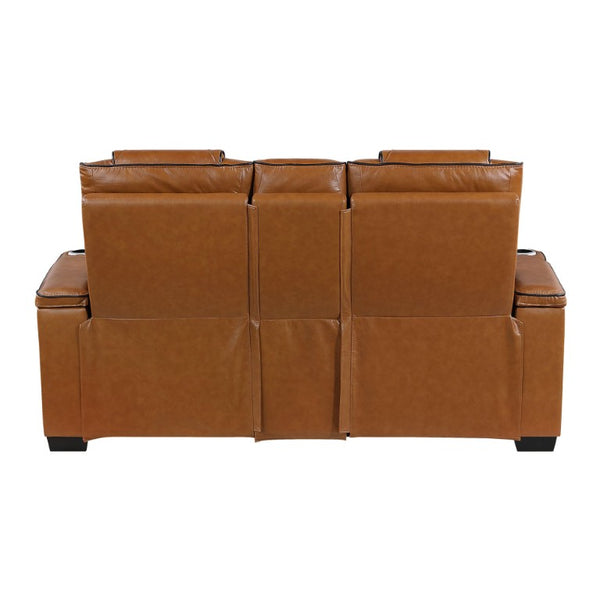 English Elm Power Reclining Loveseat with LED Underlighting Massage Top Grain Leather Theater Seating B011P575207
