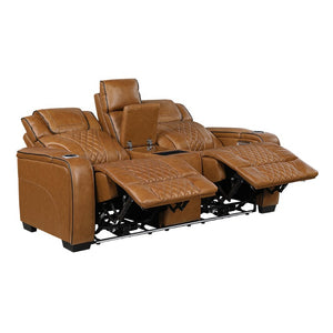 English Elm Power Reclining Loveseat with LED Underlighting Massage Top Grain Leather Theater Seating B011P575207