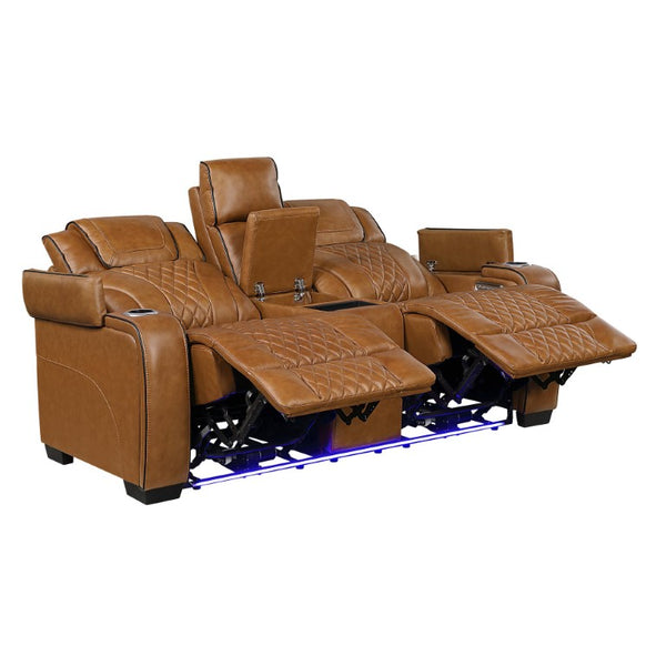 English Elm Power Reclining Loveseat with LED Underlighting Massage Top Grain Leather Theater Seating B011P575207