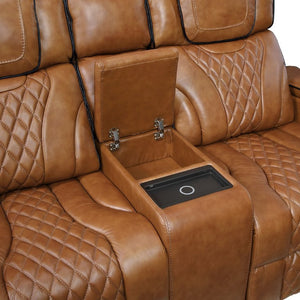 English Elm Power Reclining Loveseat with LED Underlighting Massage Top Grain Leather Theater Seating B011P575207