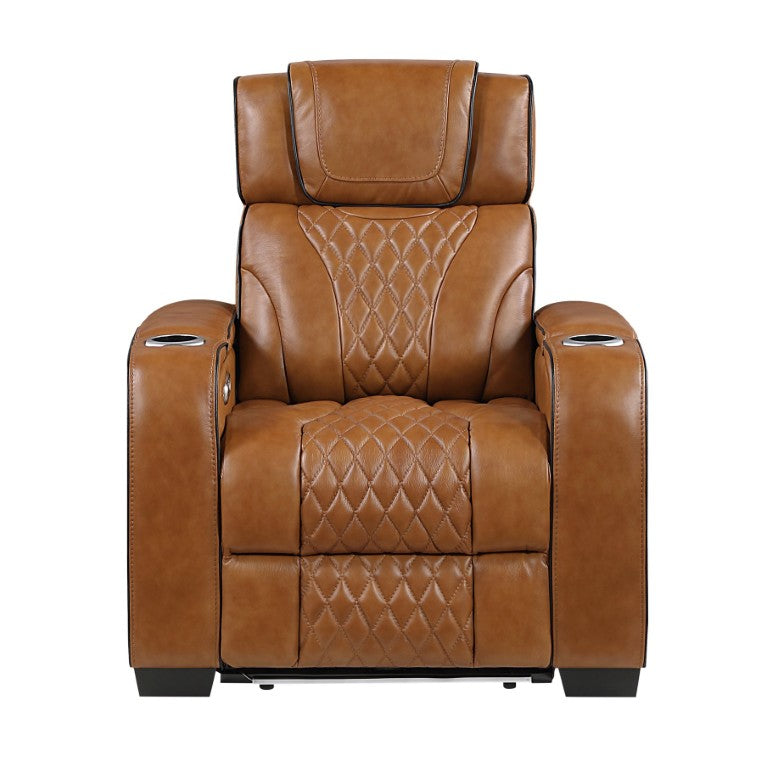 English Elm Power Recliner with Top Grain Leather Massage Heat and LED Ambient Lighting B011P575208
