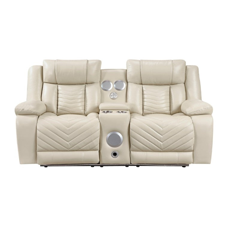 English Elm Power Reclining Loveseat with Console Wireless Speakers USB Ports Faux Leather B011P575217