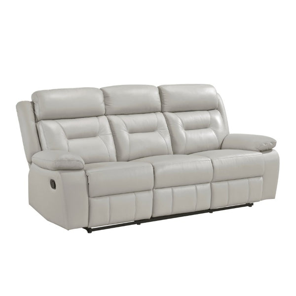 English Elm Double Reclining Sofa with Pocket Coil Support and Dual Tab Pull for Living Rooms Silver Leather B011P575223
