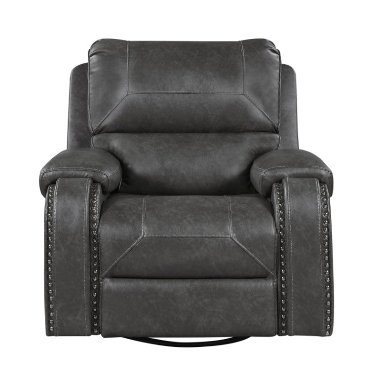 English Elm Swivel Glider Recliner with Nailhead Trim Faux Leather Upholstery for Living Rooms B011P575228