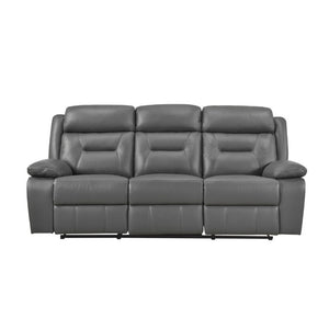 English Elm Double Reclining Sofa with Pocket Coil Support and Wall Hugger Design for Living Rooms Dark Gray Leather B011P575229