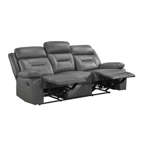 English Elm Double Reclining Sofa with Pocket Coil Support and Wall Hugger Design for Living Rooms Dark Gray Leather B011P575229