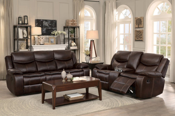 English Elm Double Reclining Sofa Faux Leather Pocket Coil Seating for Family Media Rooms B011P575232
