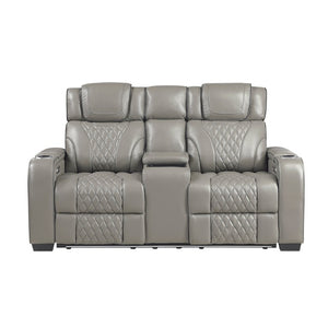English Elm Power Reclining Loveseat with Massage LED Lighting Leather Console Charging B011P575242