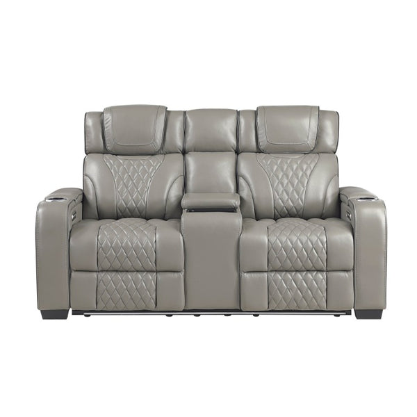 English Elm Power Reclining Loveseat with Massage LED Lighting Leather Console Charging B011P575242