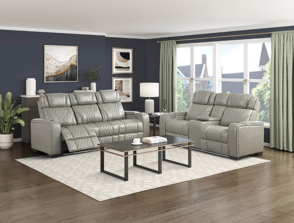 English Elm Power Reclining Loveseat with Massage LED Lighting Leather Console Charging B011P575242