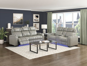 English Elm Power Reclining Loveseat with Massage LED Lighting Leather Console Charging B011P575242