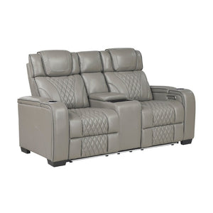 English Elm Power Reclining Loveseat with Massage LED Lighting Leather Console Charging B011P575242
