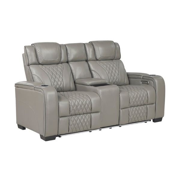 English Elm Power Reclining Loveseat with Massage LED Lighting Leather Console Charging B011P575242