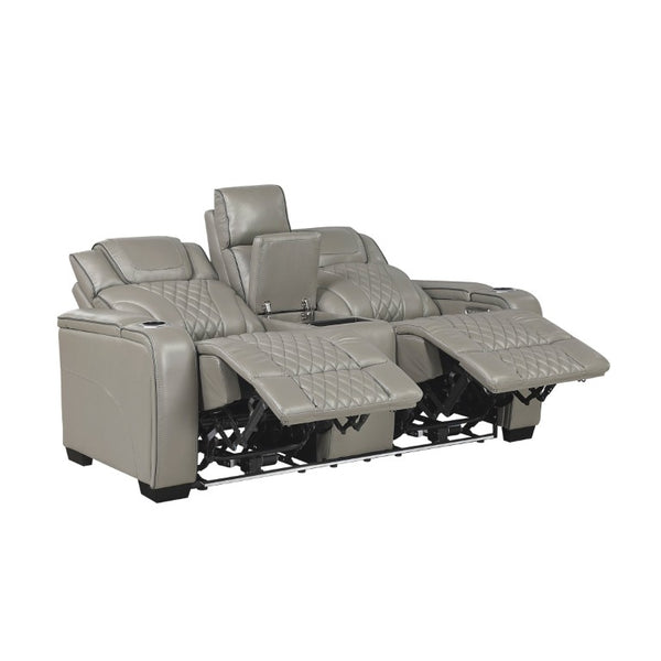 English Elm Power Reclining Loveseat with Massage LED Lighting Leather Console Charging B011P575242