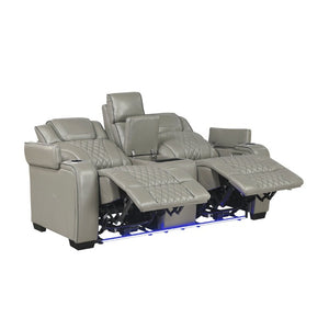 English Elm Power Reclining Loveseat with Massage LED Lighting Leather Console Charging B011P575242