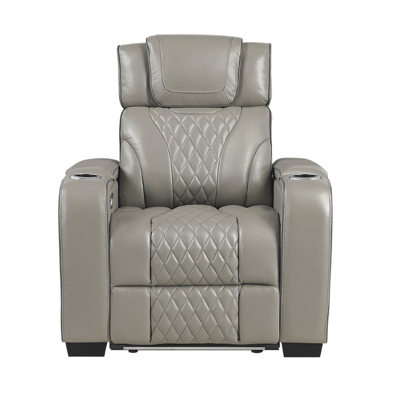 English Elm Power Recliner with Top Grain Leather LED Ambient Lighting and Massage Seat B011P575243