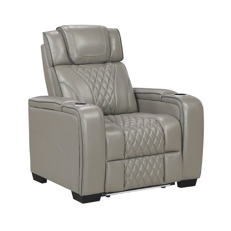 English Elm Power Recliner with Top Grain Leather LED Ambient Lighting and Massage Seat B011P575243