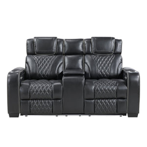 English Elm Power Reclining Loveseat with Top-Grain Leather Massage Seating and Console B011P575264