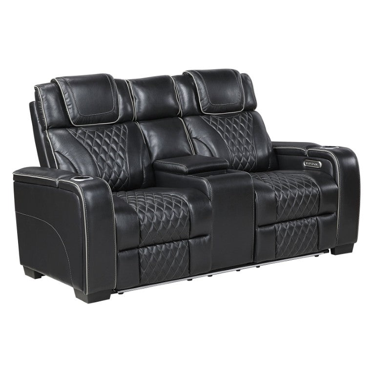 English Elm Power Reclining Loveseat with Top-Grain Leather Massage Seating and Console B011P575264