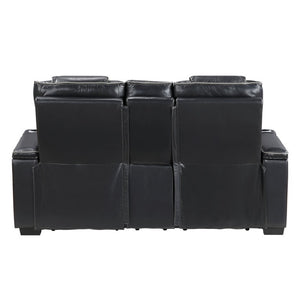 English Elm Power Reclining Loveseat with Top-Grain Leather Massage Seating and Console B011P575264
