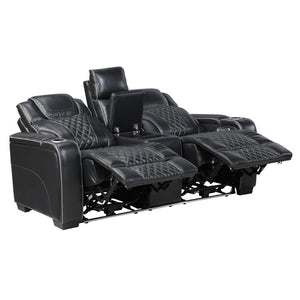 English Elm Power Reclining Loveseat with Top-Grain Leather Massage Seating and Console B011P575264
