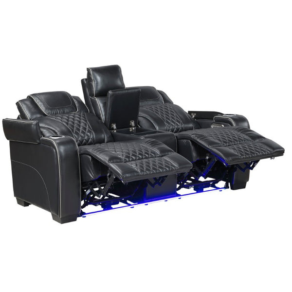 English Elm Power Reclining Loveseat with Top-Grain Leather Massage Seating and Console B011P575264