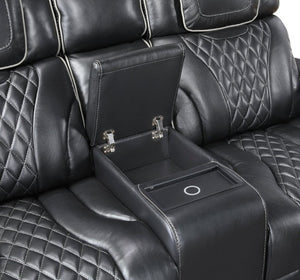 English Elm Power Reclining Loveseat with Top-Grain Leather Massage Seating and Console B011P575264