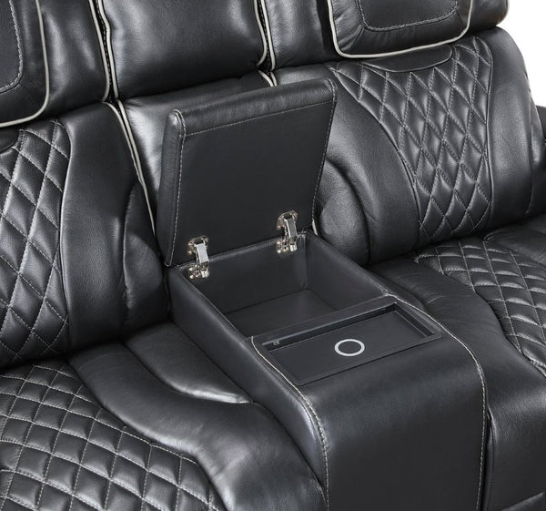 English Elm Power Reclining Loveseat with Top-Grain Leather Massage Seating and Console B011P575264