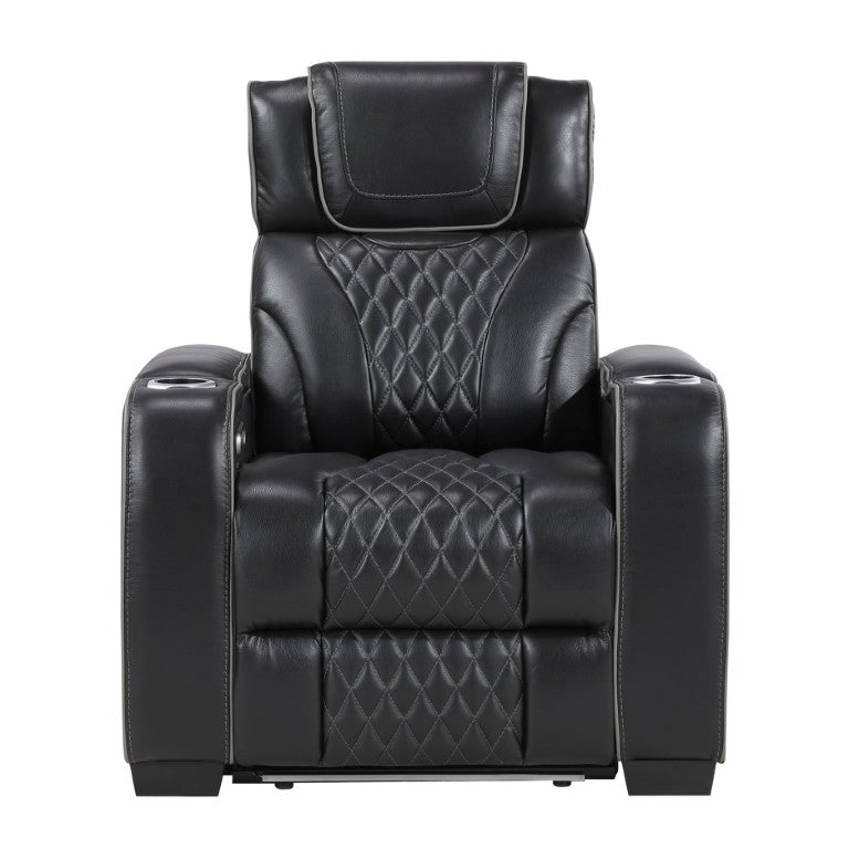 English Elm Power Recliner with Top Grain Leather Heat Massage LED Lighting and USB Charging B011P575265