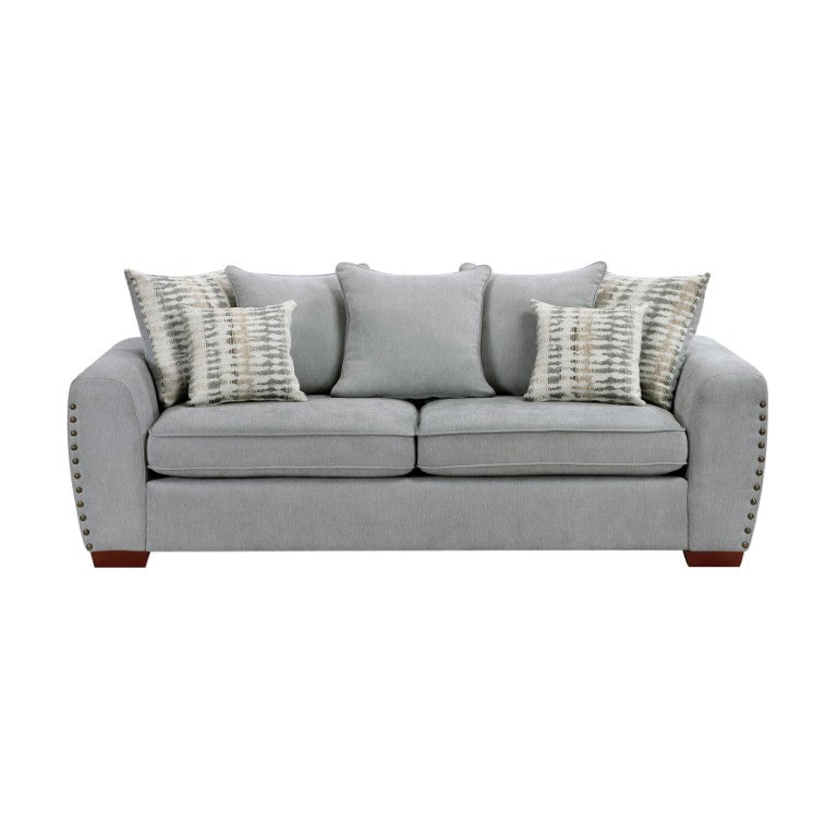 English Elm Sofa Three Seat Chenille Upholstered with Nailhead Trim and Scatter Back Pillows B011P575272