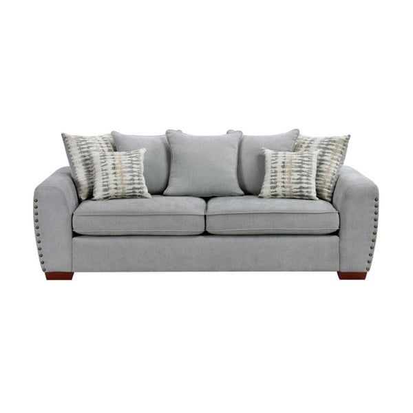 English Elm Sofa Three Seat Chenille Upholstered with Nailhead Trim and Scatter Back Pillows B011P575272