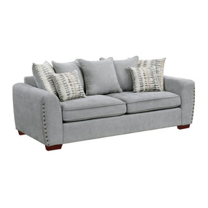 English Elm Sofa Three Seat Chenille Upholstered with Nailhead Trim and Scatter Back Pillows B011P575272