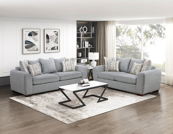 English Elm Sofa Three Seat Chenille Upholstered with Nailhead Trim and Scatter Back Pillows B011P575272