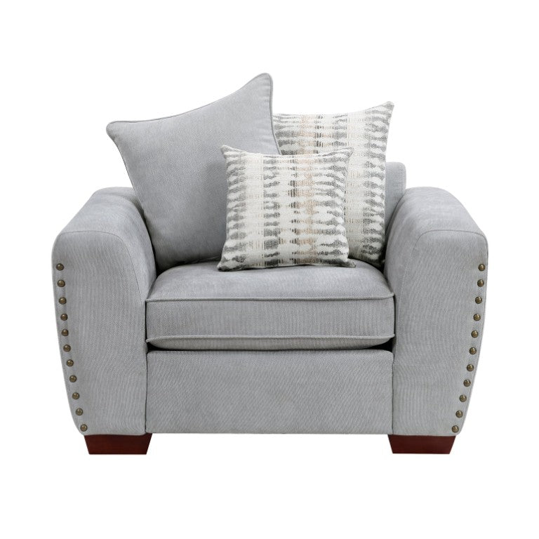 English Elm Swivel Accent Chair Oversized Chenille Upholstery Nailhead Trim Solid Wood Legs Casual B011P575274