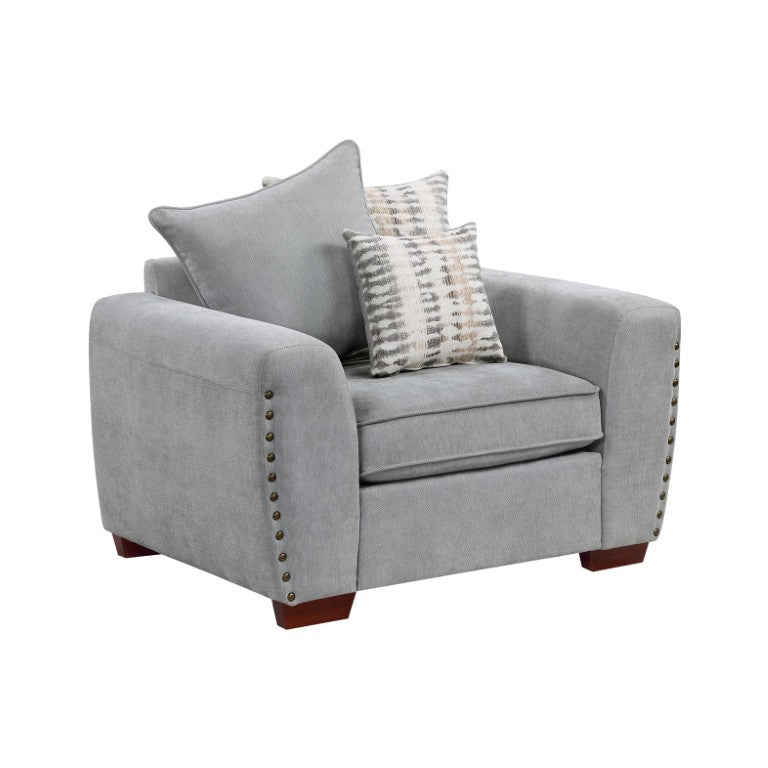 English Elm Swivel Accent Chair Oversized Chenille Upholstery Nailhead Trim Solid Wood Legs Casual B011P575274