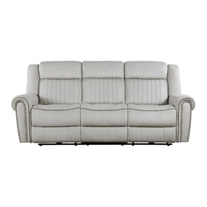 English Elm Power Reclining Sofa with Top Grain Hide USB Ports and Pillow Top Arms for Living Rooms Off-White+Grey Microfiber B011P575278