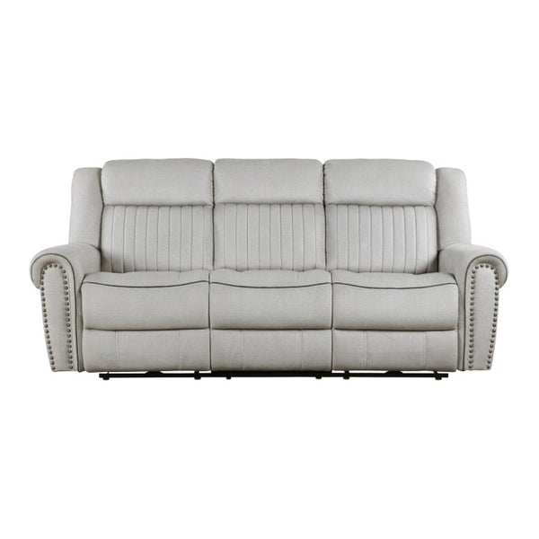 English Elm Power Reclining Sofa with Top Grain Hide USB Ports and Pillow Top Arms for Living Rooms Off-White+Grey Microfiber B011P575278