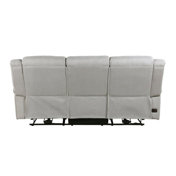 English Elm Power Reclining Sofa with Top Grain Hide USB Ports and Pillow Top Arms for Living Rooms Off-White+Grey Microfiber B011P575278