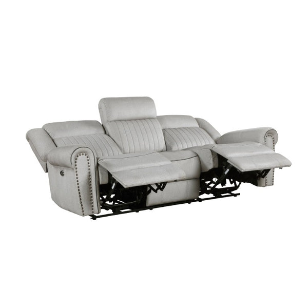 English Elm Power Reclining Sofa with Top Grain Hide USB Ports and Pillow Top Arms for Living Rooms Off-White+Grey Microfiber B011P575278