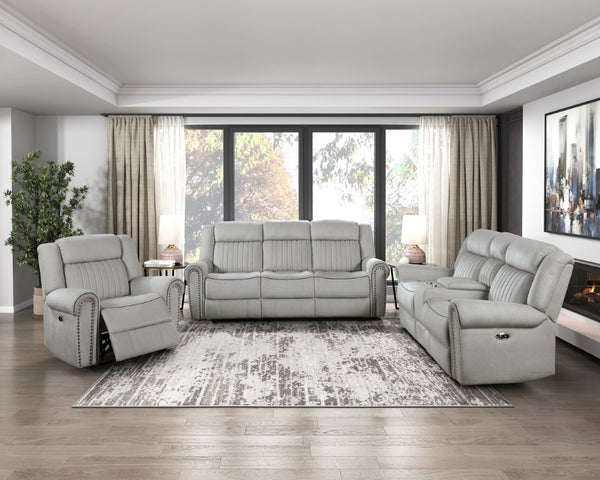 English Elm Power Reclining Sofa with Top Grain Hide USB Ports and Pillow Top Arms for Living Rooms Off-White+Grey Microfiber B011P575278