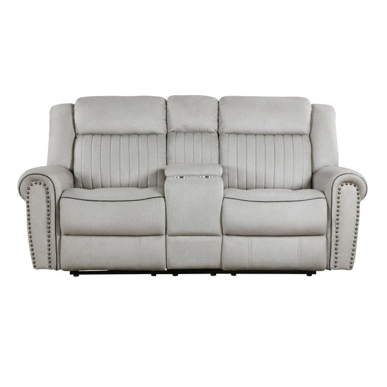 English Elm Power Reclining Loveseat with Storage Console USB Charging and Nailhead Trim B011P575279