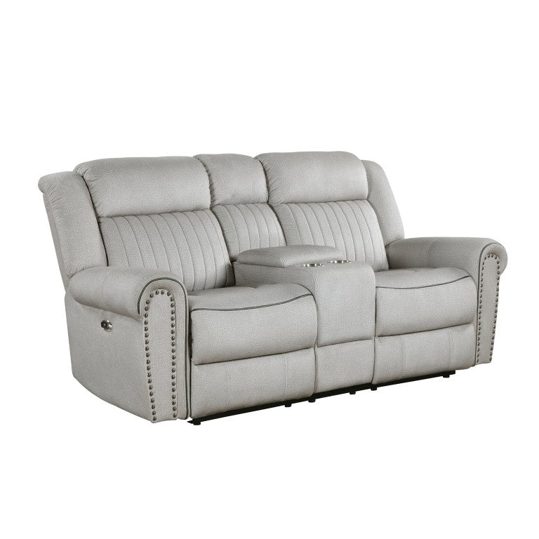 English Elm Power Reclining Loveseat with Storage Console USB Charging and Nailhead Trim B011P575279